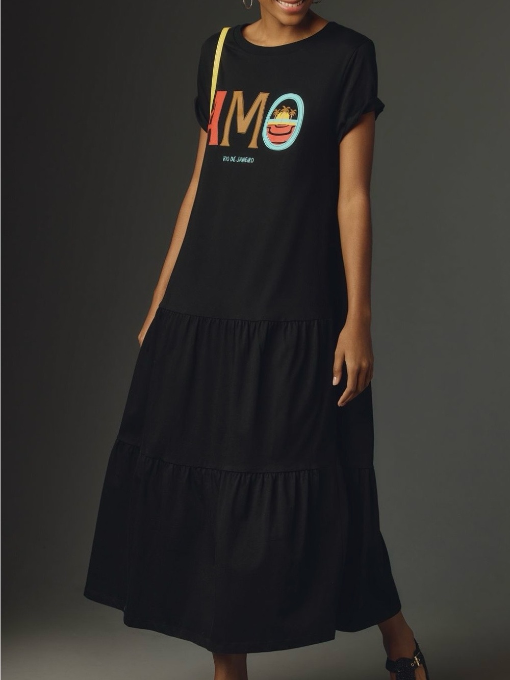 FARM Rio Black Maxi Dress with Multicolor Logo